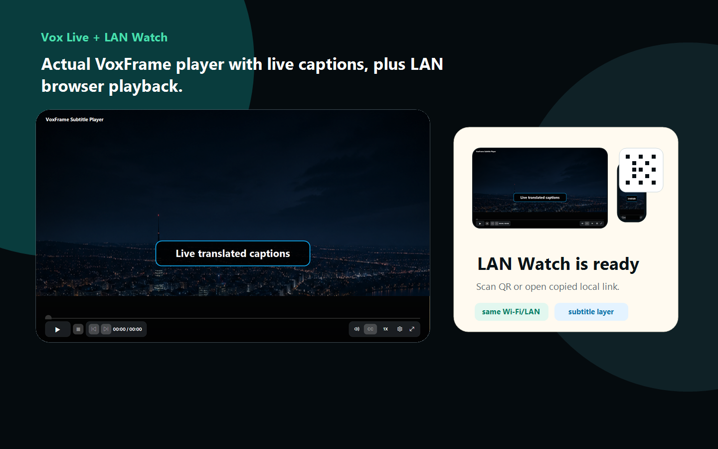 Visuel campagne VoxFrame live captions et LAN Watch