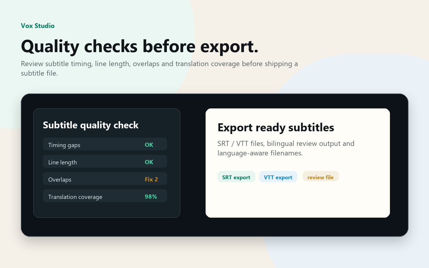 Visuel VoxFrame quality check et export