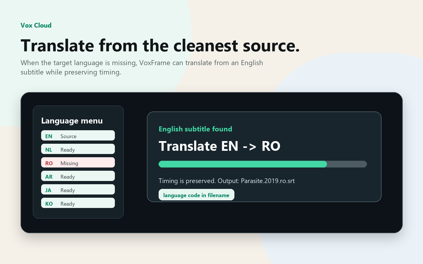 Visuel source de traduction VoxFrame
