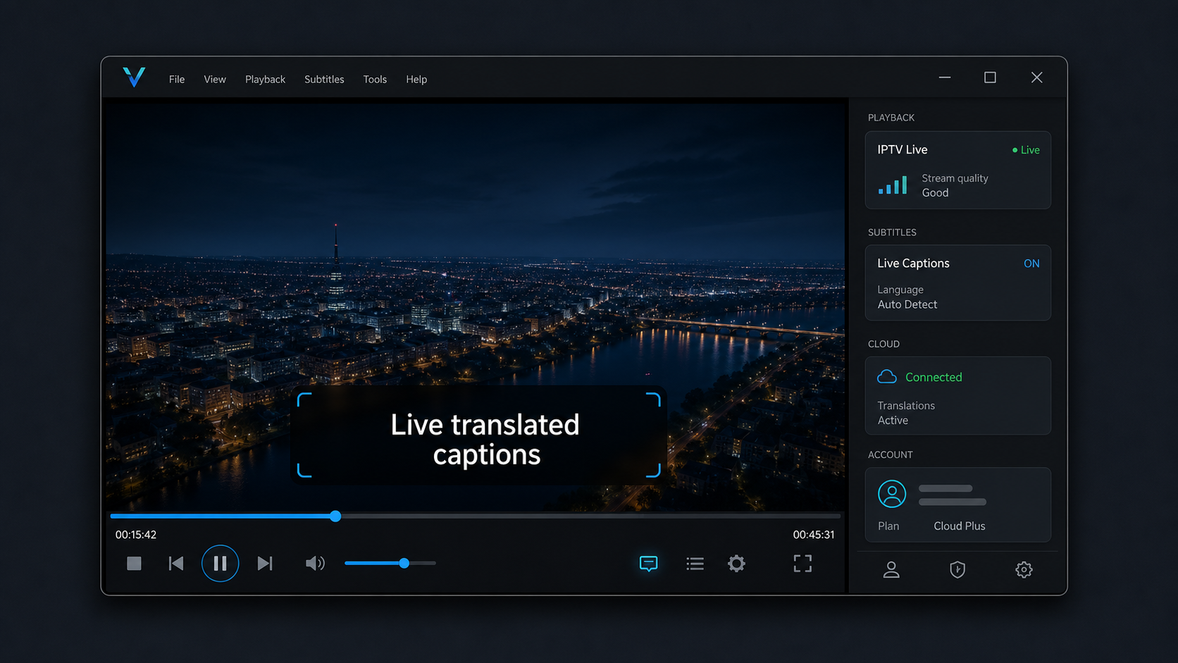 VoxFrame player avec live translated captions